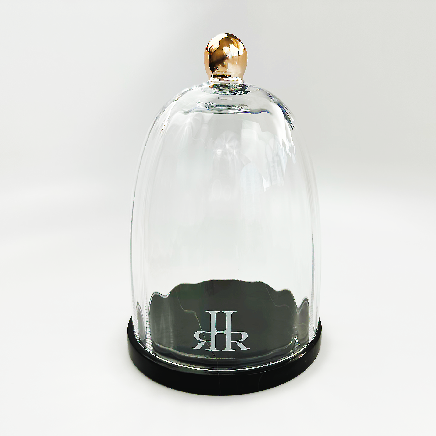 Luxury Crystal Cloche With Black Marble Tray Front View | RHR Luxury Home Fragrance
