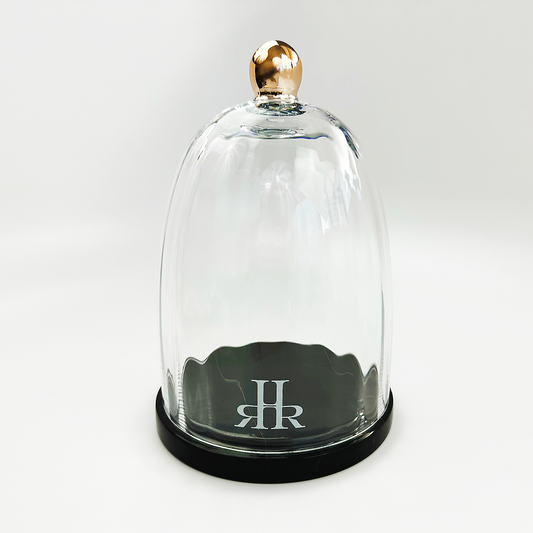 Luxury Crystal Cloche With Black Marble Tray Front View | RHR Luxury Home Fragrance