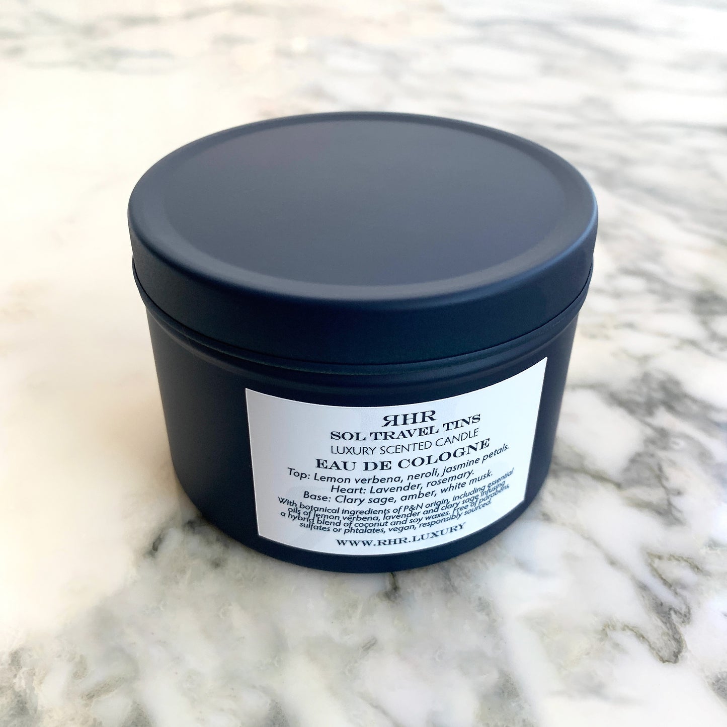 Eau de Cologne Luxury Travel Candle Back View | RHR Luxury Home Fragrance