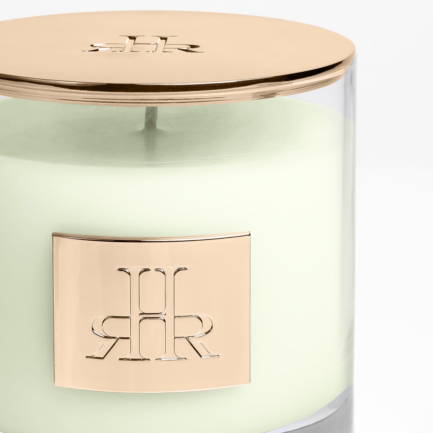 Estancia Luxury Scented Candle Closeup Showing Logo Plate | RHR Luxury Home Fragrance