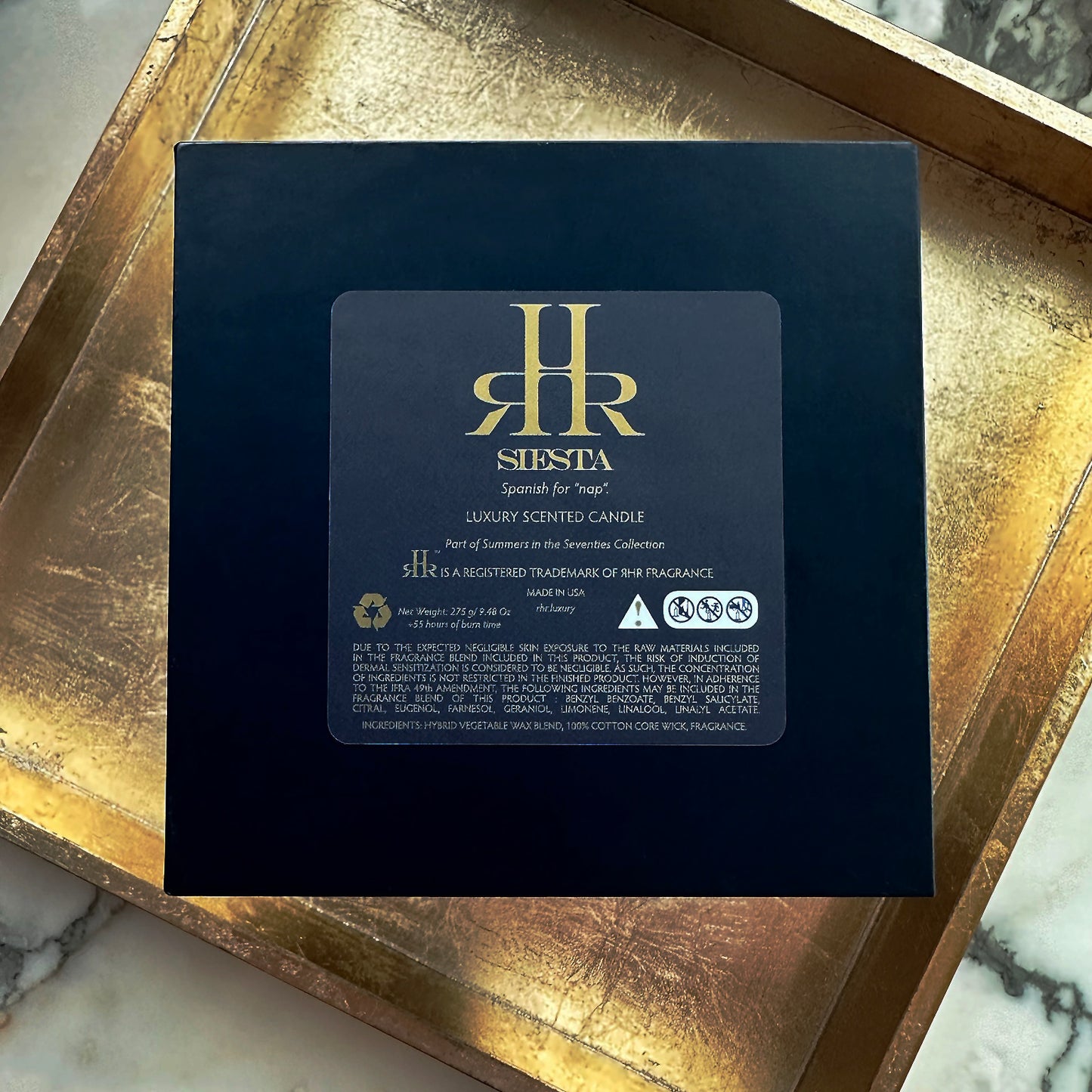 Siesta Luxury Candle Gift Box Label | RHR Luxury Home Fragrance