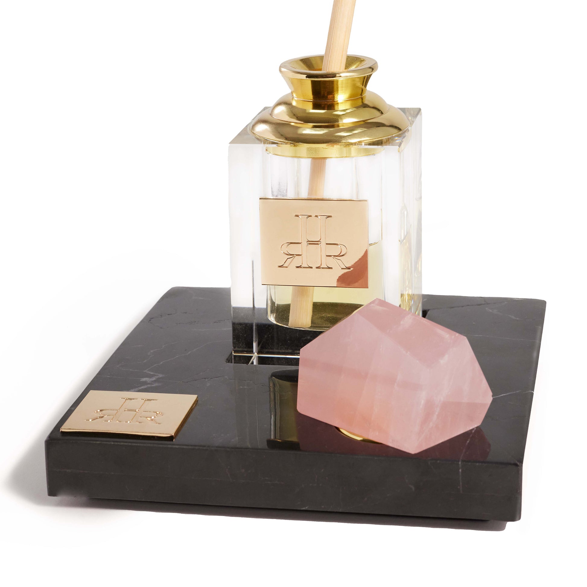 Nero Marquina Diffuser Tray With Pink Quartz Stone Cap | RHR Luxury Home Fragrance