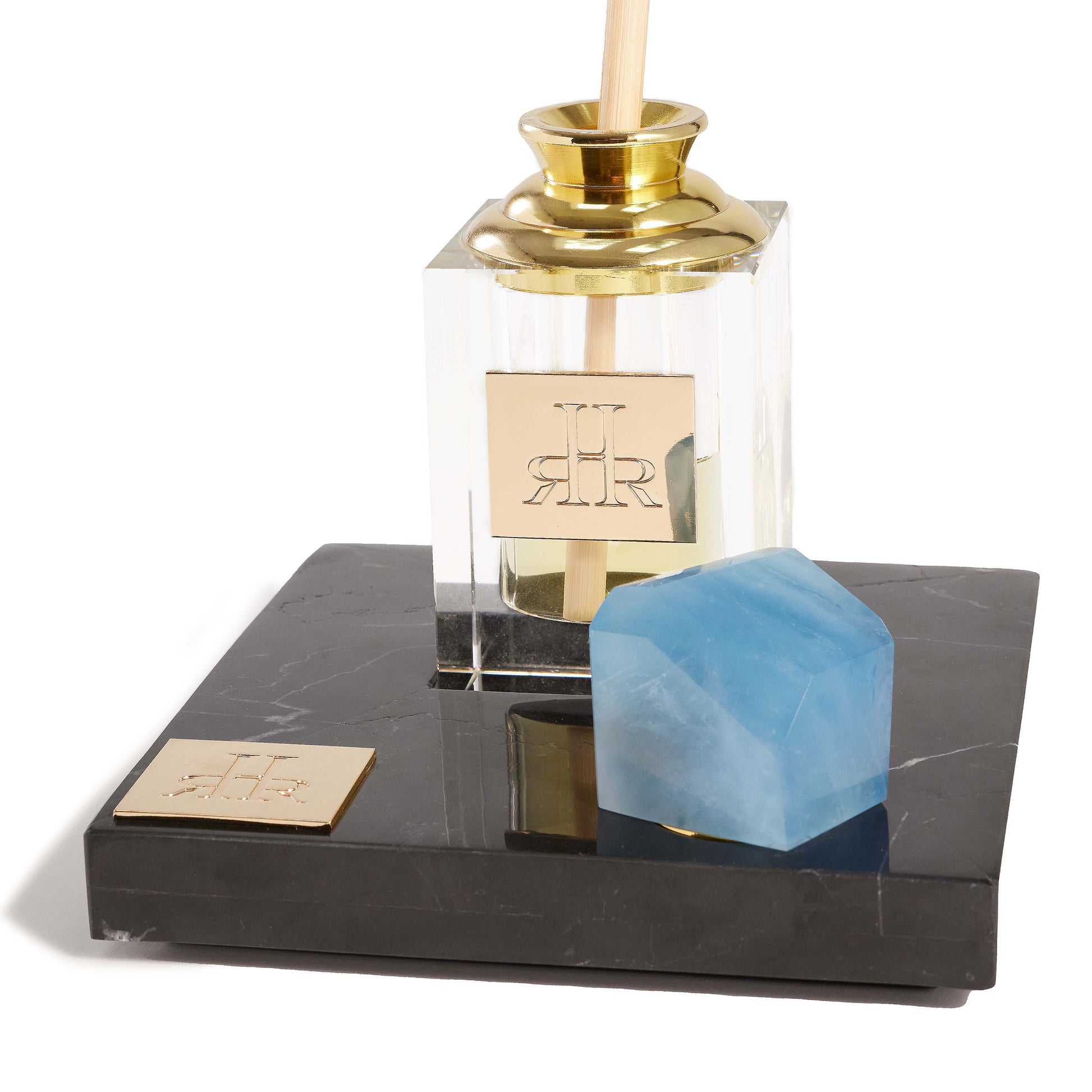 Nero Marquina Diffuser Tray With Aquamarine Stone Cap | RHR Luxury Home Fragrance