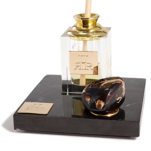 Nero Marquina Diffuser Tray With Amber Stone Cap | RHR Luxury Home Fragrance