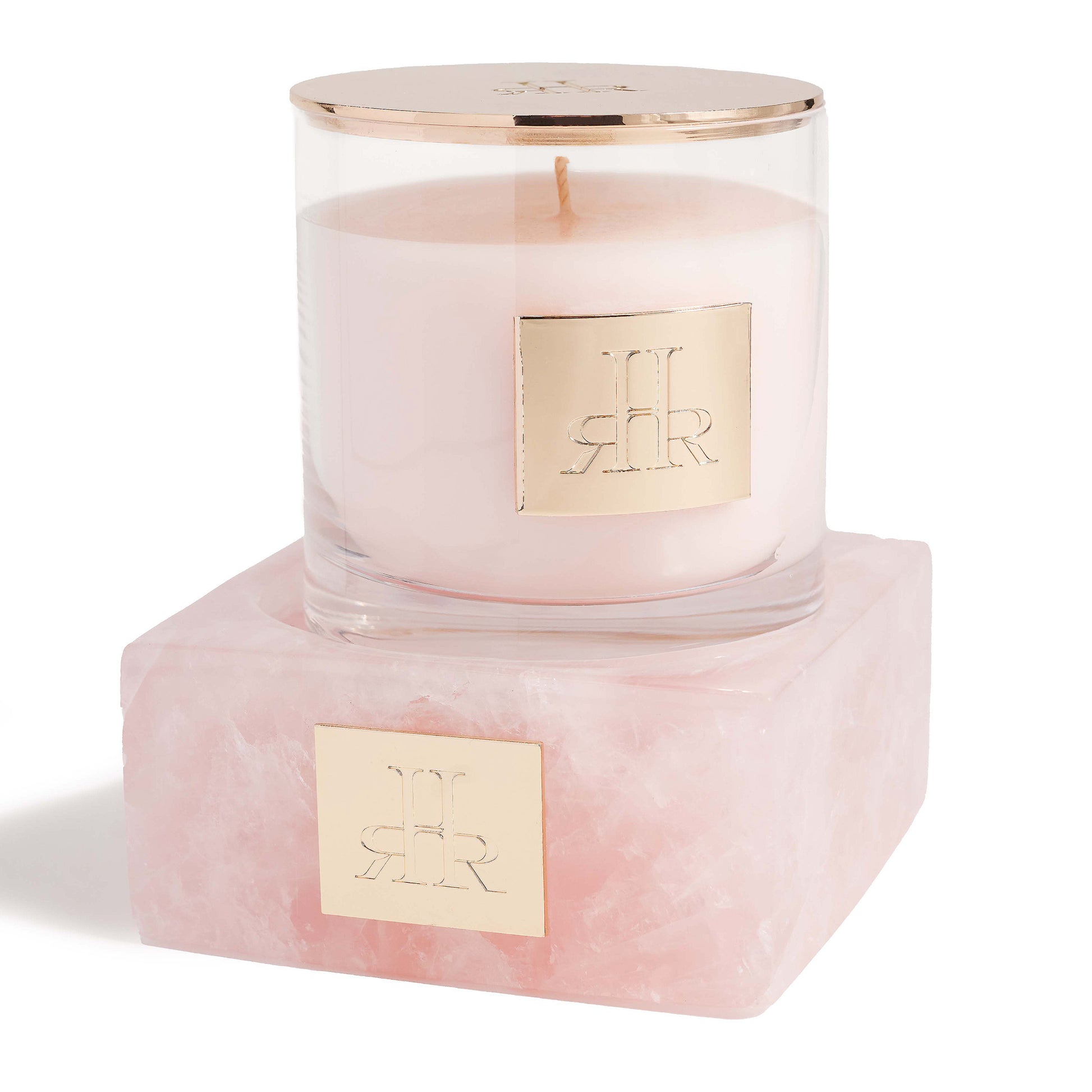 Pink Quartz Riser Tray With Oxypétala Scented Candle | RHR Luxury Home Fragrance