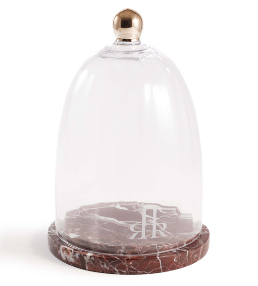 Luxury Crystal Cloche With Rosso Levanto Marble Front View | RHR Luxury Home Fragrance