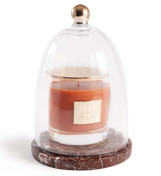 Luxury Crystal Cloche With Rosso Levanto Marble With Candle Inside | RHR Luxury Home Fragrance