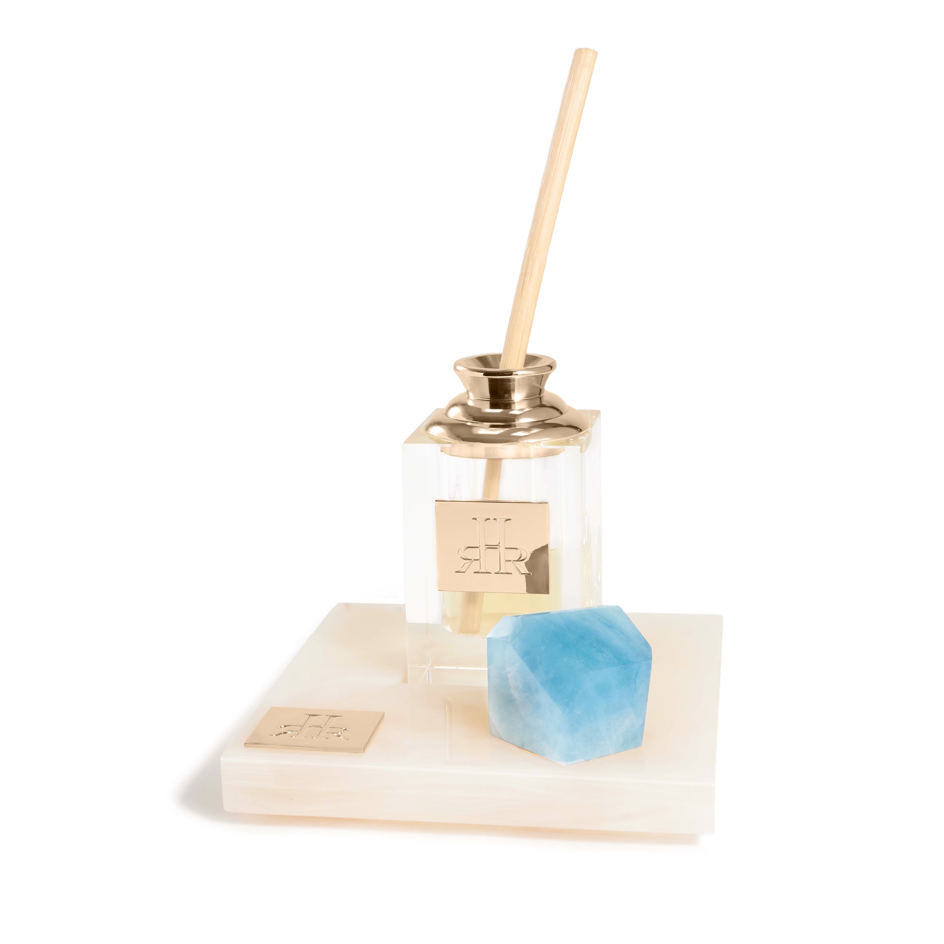 Atlántico Large Crystal Diffuser On White Onyx Tray View | RHR Luxury Home Fragrance