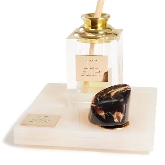 White Onyx Diffuser Tray With Azahares Diffuser | RHR Luxury Home Fragrance
