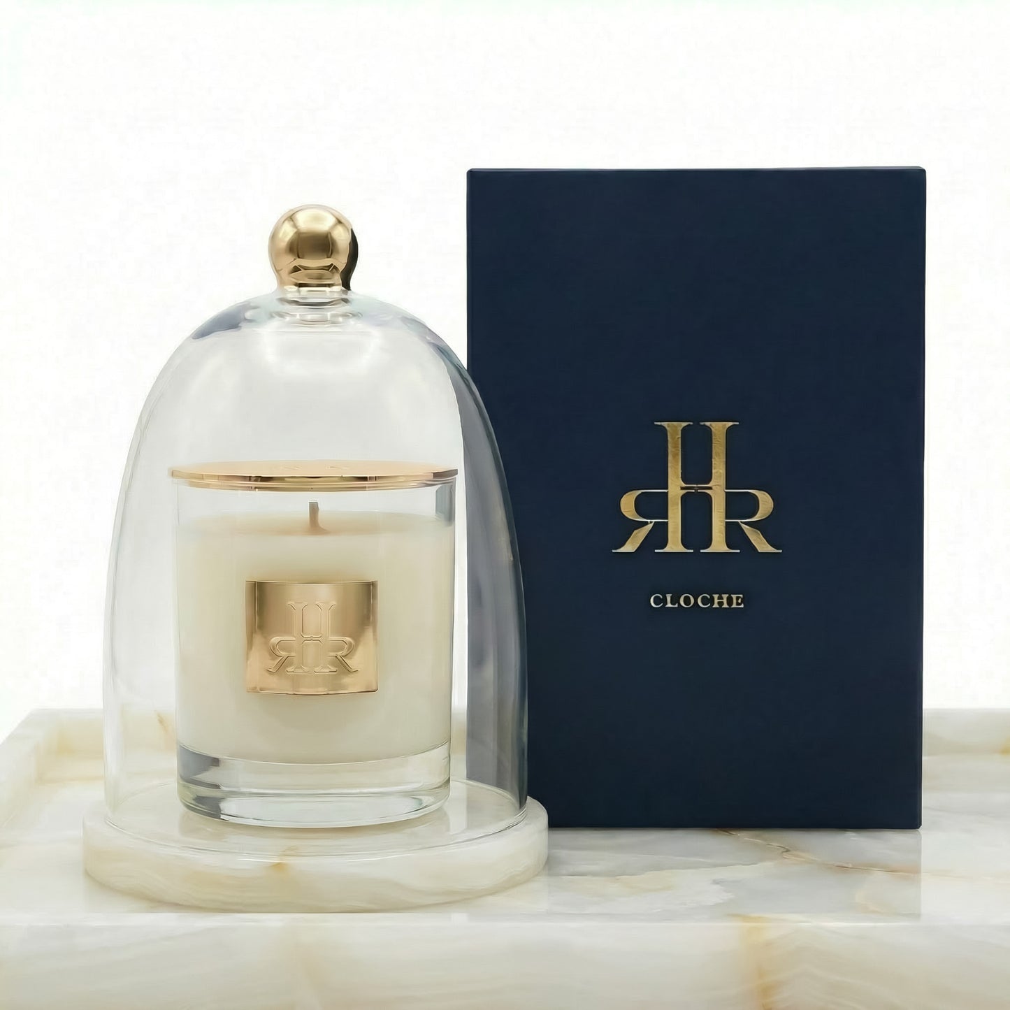 Luxury Crystal Cloche With White Onyx Tray - RHR Luxury Home Fragrance