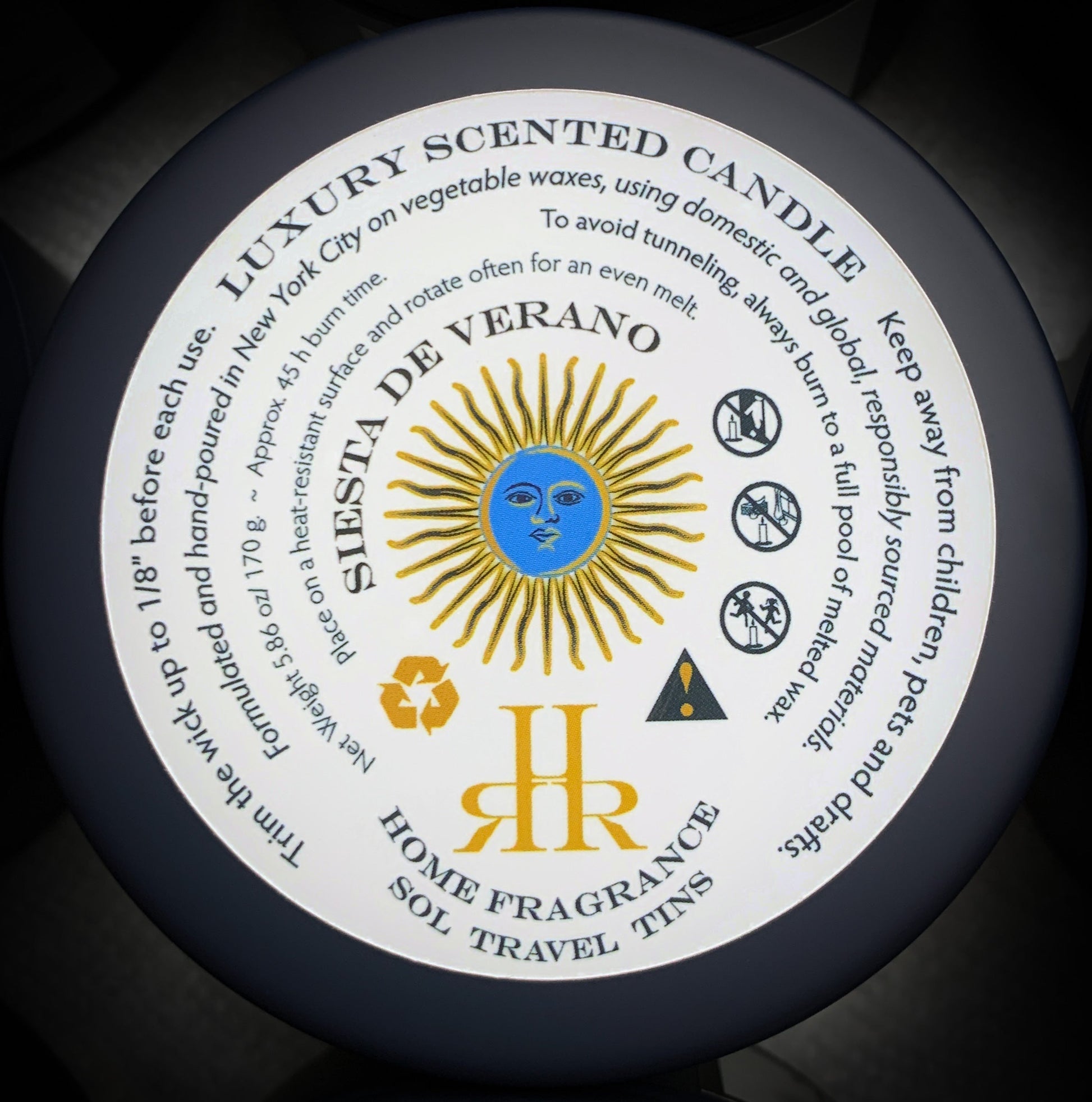 Siesta de Verano Luxury Travel Candle Care Label | RHR Luxury Home Fragrance