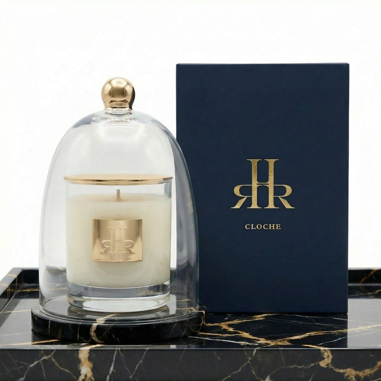 Luxury Crystal Cloche With Saint Laurent Marble Tray - RHR Luxury Home Fragrance
