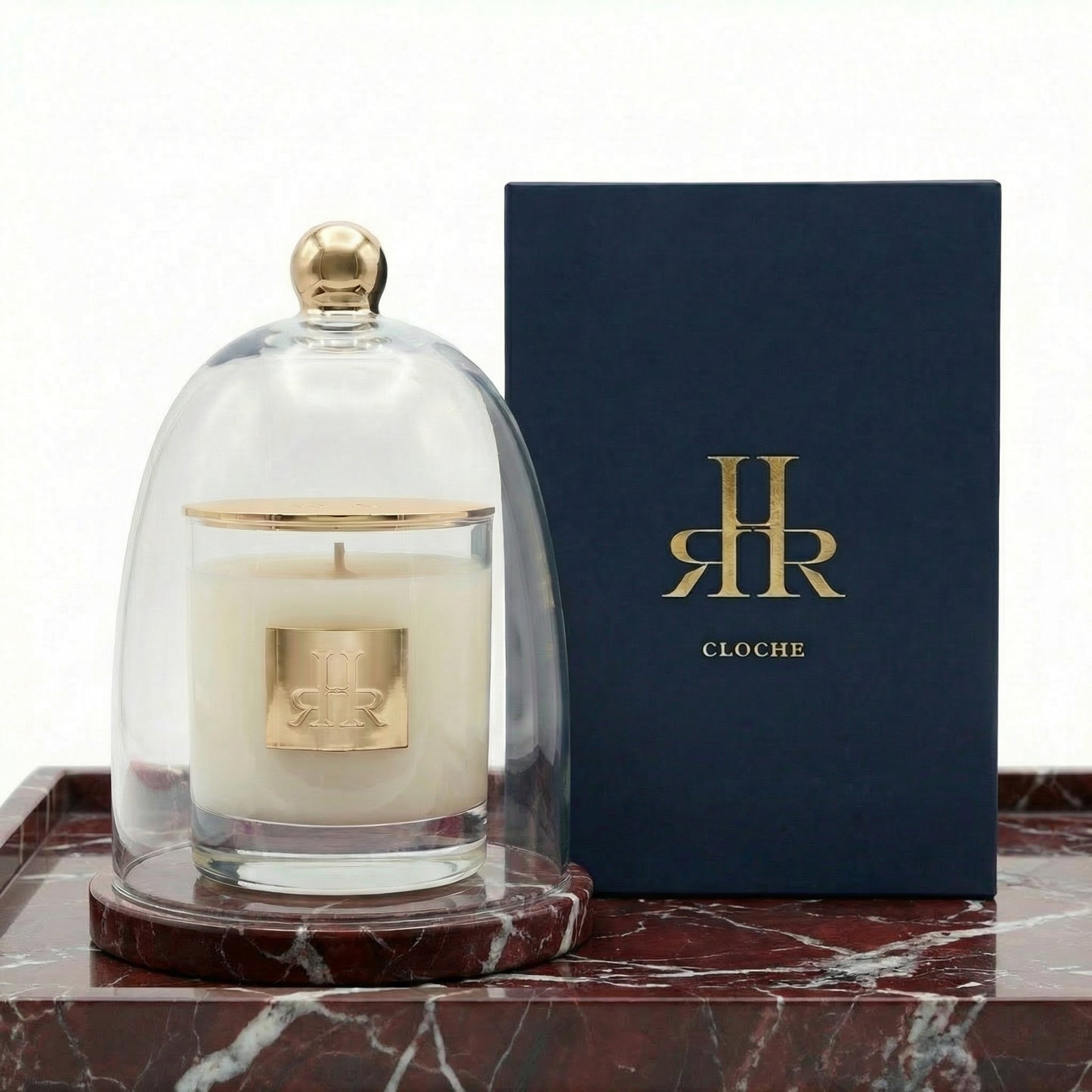 Luxury Crystal Cloche With Rosso Levanto Marble - RHR Luxury Home Fragrance