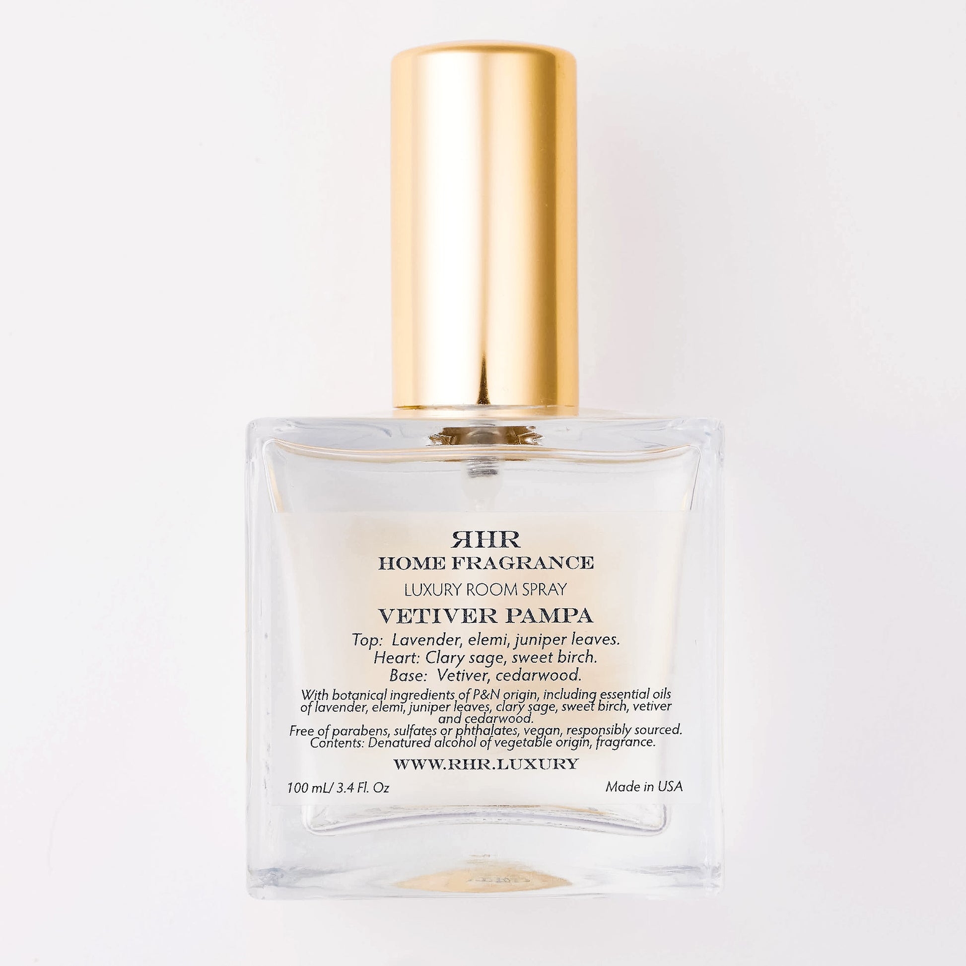 Vetiver Pampa Luxury Spray 100 mL Ingredients Label | RHR Luxury Home Fragrance